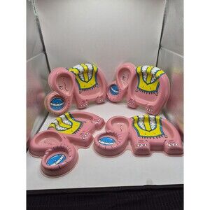 Vintage Ullmanware Kiddie Server Plastic Divided Plates Pink Elephant Set Of 4